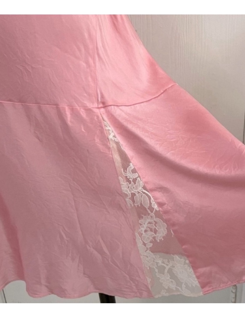 LoveShackFancy Lionel Pink Cowl Neck lace-trimmed silk Mini Dress Size 14 - Picture 10 of 13
